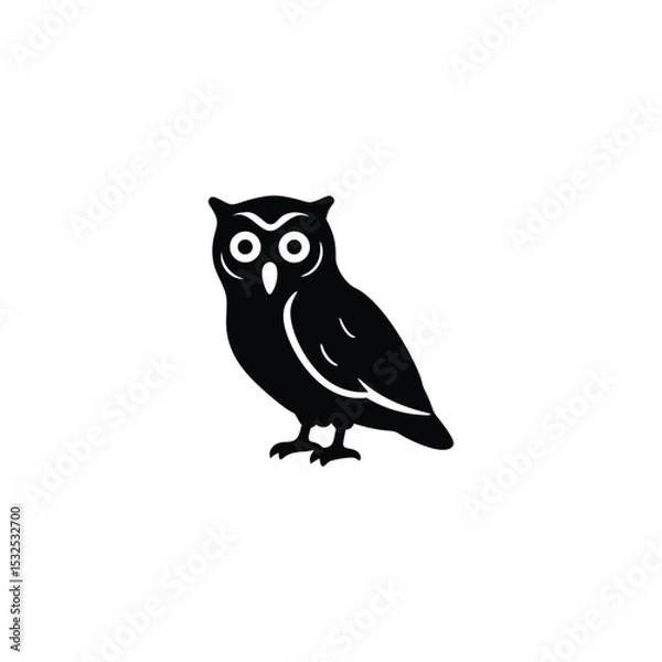 Fototapeta Silhouette of an Owl Isolated on White Background. Minimalist Wildlife Vector Illustration