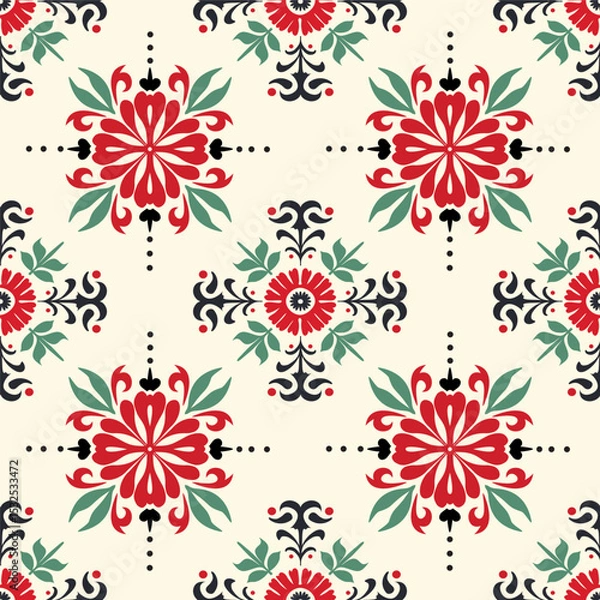 Fototapeta Seamless pattern in flat modern style. Damask style design. Vector illustration