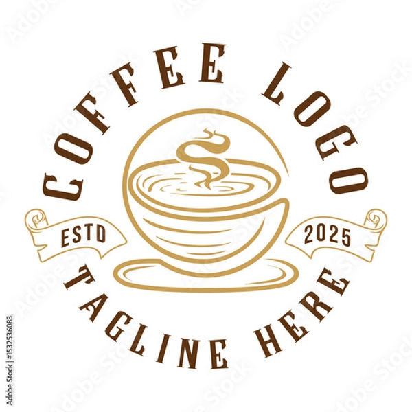 Fototapeta coffee vector logo design. circle shape coffee cup, suitable for coffee shop, cafe, etc