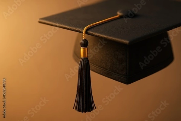 Fototapeta Graduation cap with tassel hanging from top, symbolizing academic