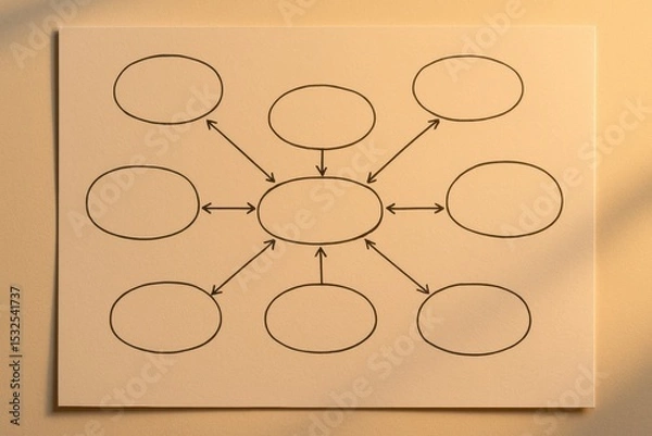 Fototapeta Diagram with central oval connected to multiple surrounding ovals