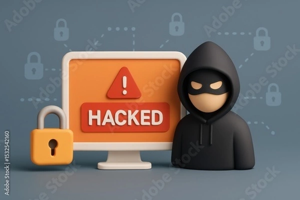 Fototapeta Digital illustration of hacker hoodie with computer screen