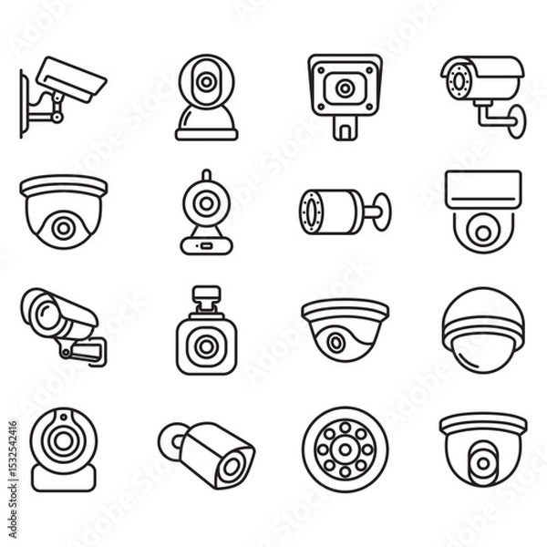 Fototapeta Set of cctv related icons. Thin line style vector contains various shapes of cctv icons.