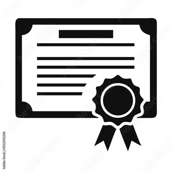 Obraz Outlined certificate icon with ribbon badge, symbolizing qualification, award or official recognition. training program, academic document, employee achievement concept