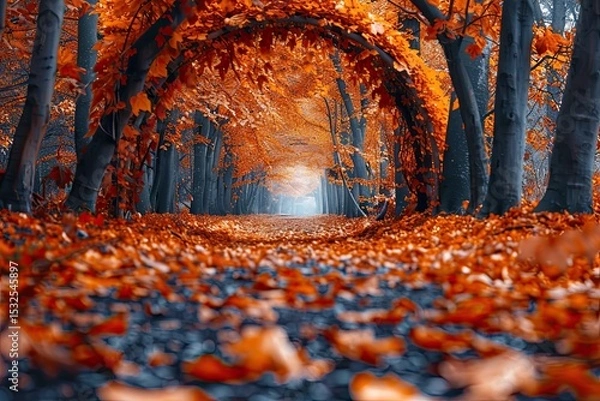 Fototapeta Autumn Trail in Halnaker With Vibrant Foliage and Serene Light Generative AI