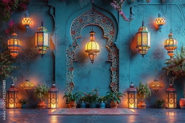 Obraz Celebrate Ramadan With Vibrant Lanterns and Serene Twilight Motifs in Decor Generative AI