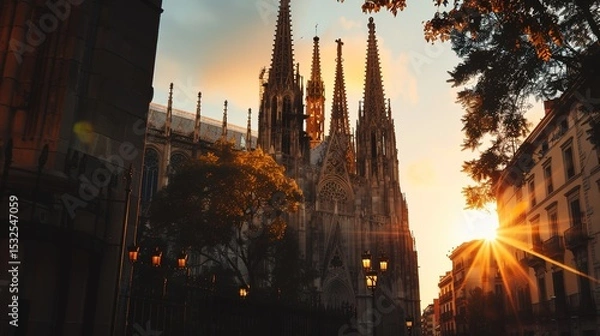 Obraz The Enchanting Beauty of a Cathedral Under the Golden Sunset
