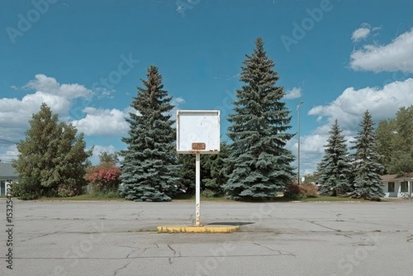 Obraz Rest Area in the Midwest With Blank Warning Sign and Summer Backdrop Generative AI