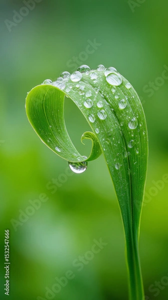 Fototapeta Serenity in nature: dew-kissed leaf unfolding in vibrant green setting