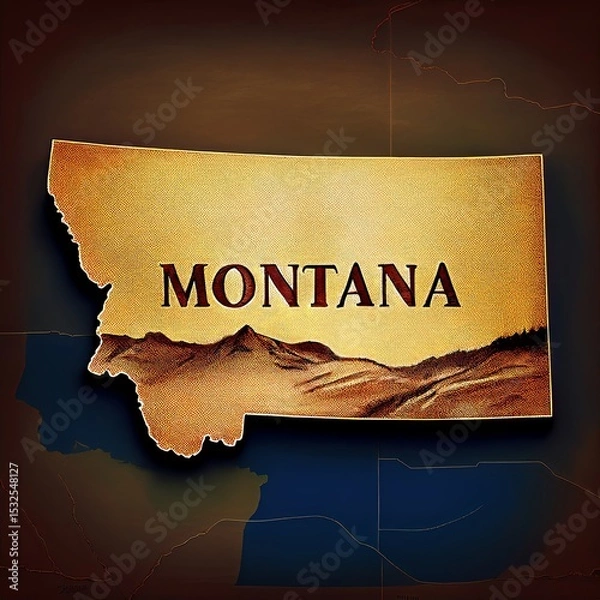 Fototapeta silhouette of Montana state map against a textured, beige background. The state shape is filled with a darker shade, creating a contrast.