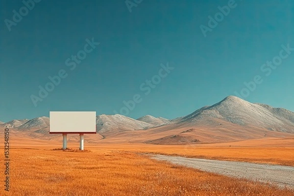 Obraz Tall Blank Billboard on Roadside Near Truck Route in Open Landscape Generative AI