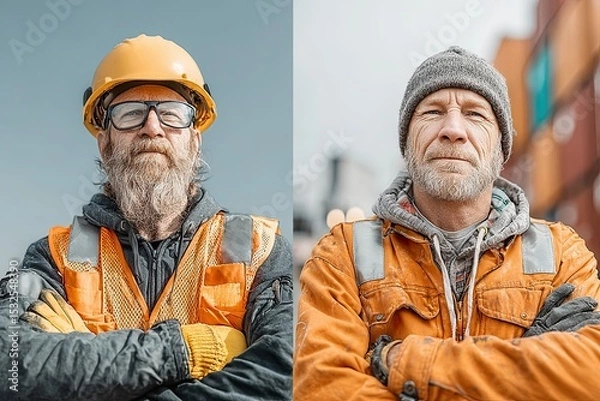 Obraz Safety Comparison of Truck Drivers in Protective Gear and Casual Clothing Generative AI
