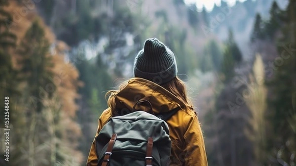 Obraz Vibrant imagery evoking an adventurous mood, featuring a hiker trekking through mountain trails with a backpack, a rock climber scaling a cliff, and a cyclist navigating a forest path under a dramatic