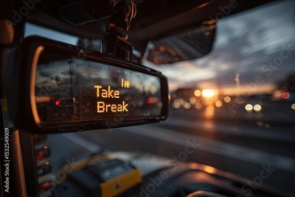 Obraz Warning Message Prompts Truck Driver to Take a Break for Safety Generative AI