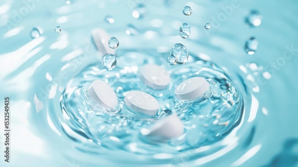 Fototapeta Dissolvable pills in water creating a pure and clean medicine concept