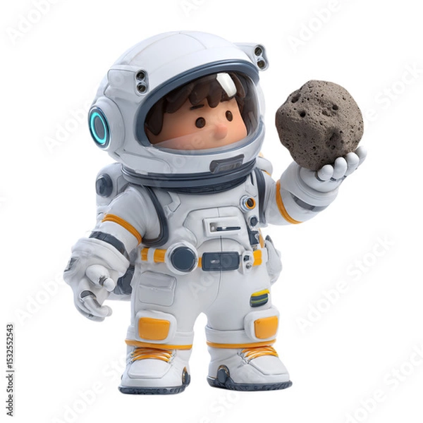Obraz Cute Astronaut Holding Space Rock with 3D Render.