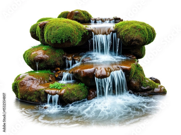 Obraz Waterfall PNG, waterfall PNG transparent images, waterfall in the forest, waterfall white isolated background