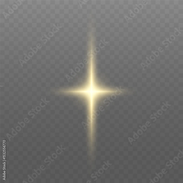Fototapeta Glowing gold light. Glowing sun flash with golden rays, spotlight effect, and sparkling bokeh. Transparent overlay, warm illumination, starry highlights, soft bokeh