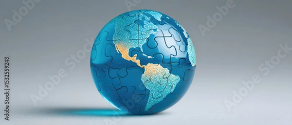 Obraz Global business puzzle the missing piece of the earth blue planet jigsaw environmental hope clear viewpoint on international tasks and challenges