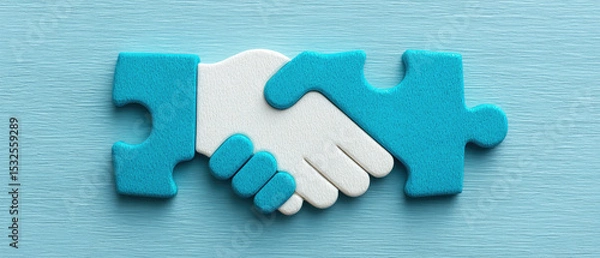 Obraz Handshake partnership event business context puzzle symbolism collaborative environment close-up viewpoint trust building concept for effective relationships