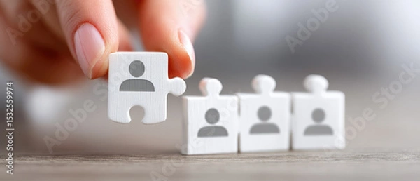 Obraz Assembling human resources for effective talent management business strategy development at a wooden desk conceptual corporate teamwork engagement