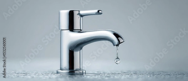 Obraz Closeup of a transparent faucet tapping clear drinking water watery liquid reflections in a horizontal viewpoint ideal for copy space and impact