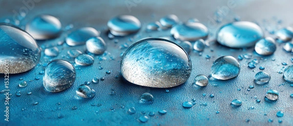 Obraz Cool blue waterdrops splashing on shiny surface abstract closeup texture background capturing raindrop patterns and misty liquid effects
