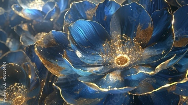 Fototapeta Beautiful flowers created with painted paints and gold leaf, ultra-realistic and highly detailed. Surreal, fantastical, cinematic feel. Harmonious color palette and magical composition.