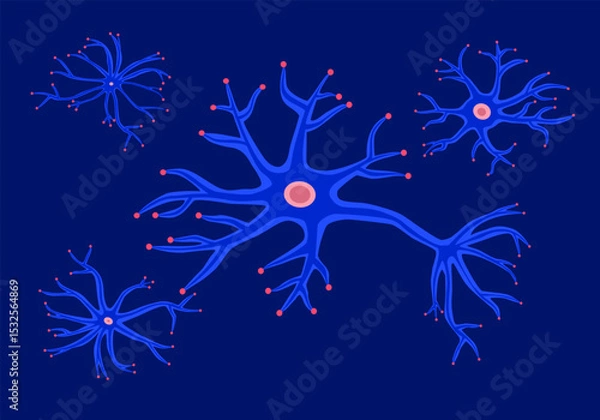 Fototapeta Neuron system complex model. Neural net structure. Research of the human nerve network. Digital artificial organism. Human mind cells data analysis.
