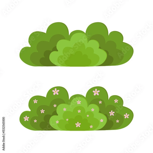 Obraz Set of bush vector illustration on a white background. Green bush on white background. Green grass vector set. Bush flat illustration.