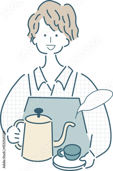Obraz コーヒーをいれる人のシンプルな線画のベクターイラスト