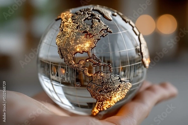 Obraz Holding Illuminated Globe Showing North America in Hand with Bokeh Lights