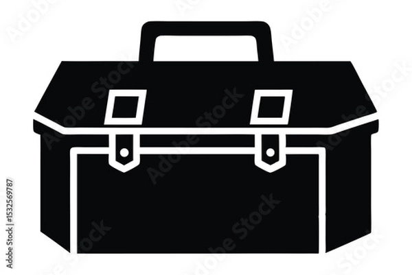 Fototapeta Solid Black Toolbox Outline Featuring Handle, Clasps, and Angled Side Design