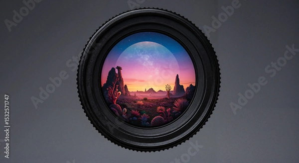 Fototapeta Colorful landscape captured through a camera lens with mountains  