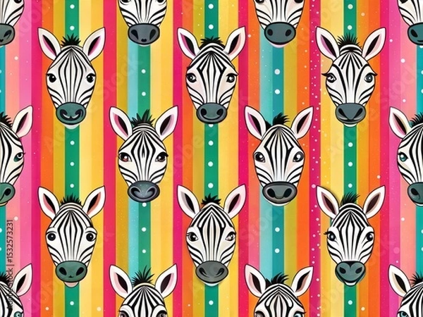 Fototapeta Seamless Pattern with Cute Colorful Zebra. Hand Drawn Animal Background Illustration for Kids and Nursery Design