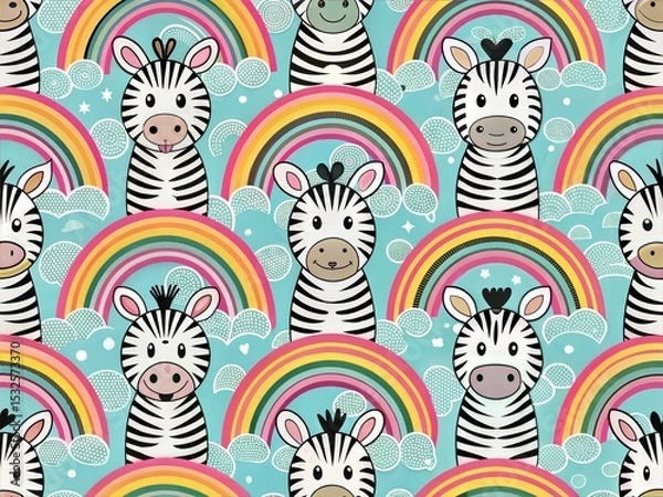 Fototapeta Seamless Pattern with Cute Colorful Zebra. Hand Drawn Animal Background Illustration for Kids and Nursery Design