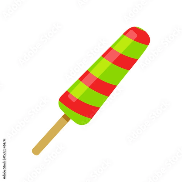 Fototapeta Colorful striped ice pop on wooden stick served in a sunny outdoor setting during summer