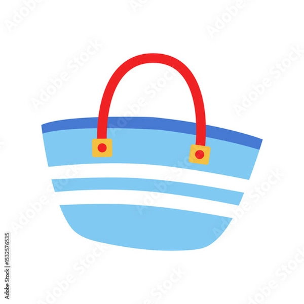 Fototapeta Stylish beach tote bag in blue with red handles and yellow accents ideal for summer outings and leisure activities