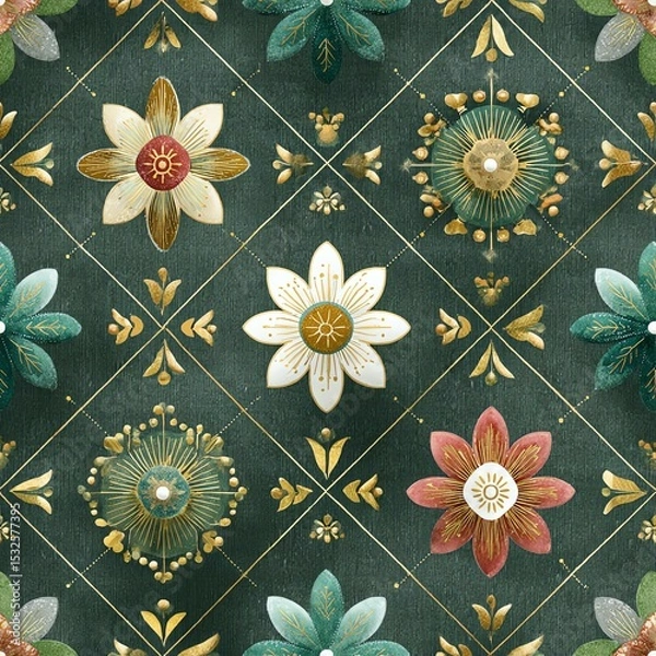 Fototapeta Colorful floral pattern on textured background.