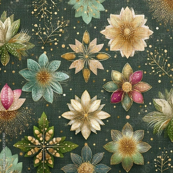 Fototapeta Colorful floral patterns on a dark background.