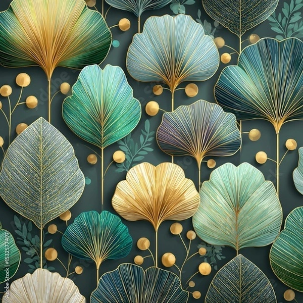 Fototapeta Elegant pattern of colorful leaves and berries.