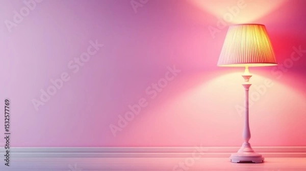 Fototapeta A stylish lamp exuding a warm glow against a softly lit pink wall creates an inviting ambiance, making it an exceptional choice for modern home decor and cozy settings.