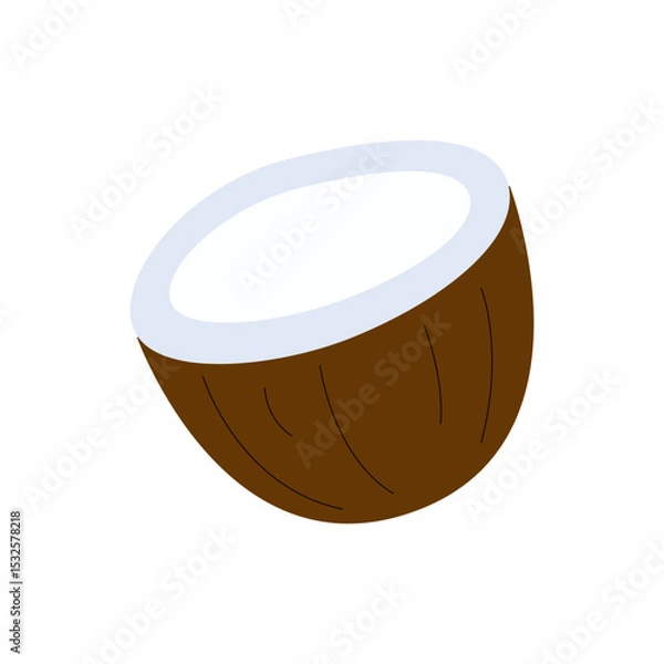 Fototapeta Coconut shell on a white background, displaying its natural texture and shape in a minimalist style