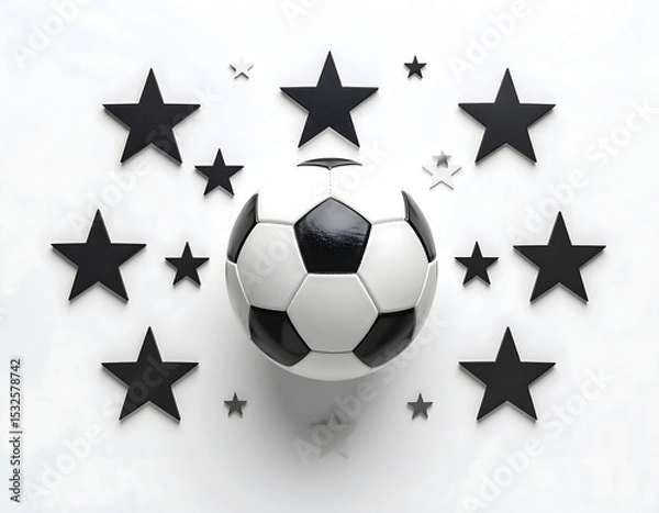 Obraz Soccer ball surrounded by black and white stars on white background