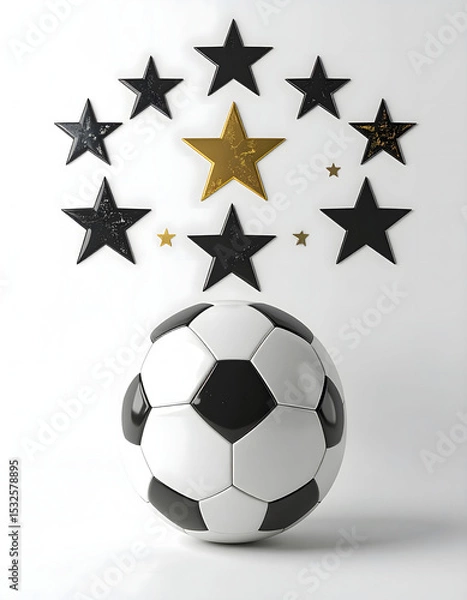 Obraz Soccer ball stands below circle of black and gold stars representing rating system