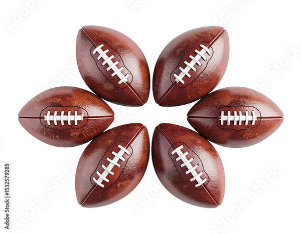 Obraz Six american football balls forming a circle on transparent background