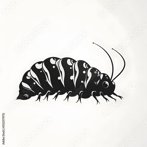 Fototapeta Elegant 2D Flat Vector Illustration of a Caterpillar Silhouette Logo on Transparent Backdrop with Bold Minimalistic and Refined Modern Design