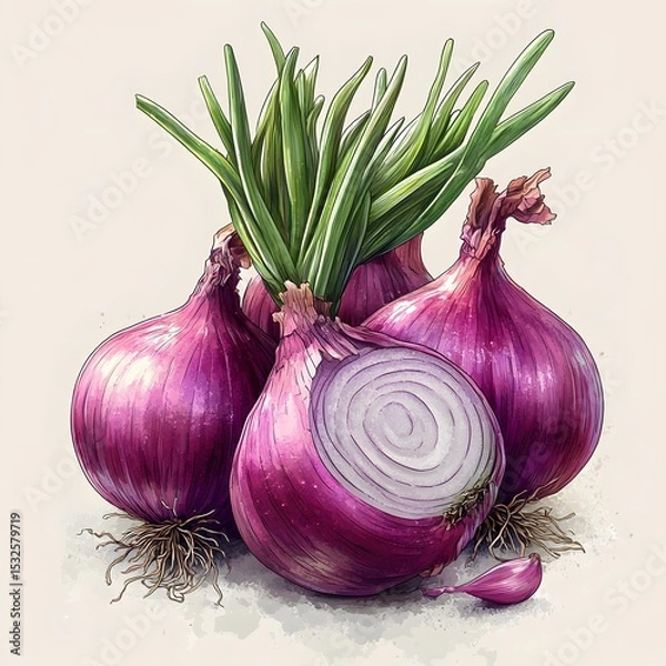 Fototapeta Minimalist Hand-Drawn Onions and Shallots Vector Illustration Featuring Precise Cut Details on a Transparent Background