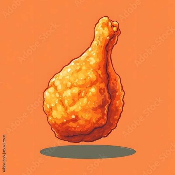 Fototapeta Innovative Modern 2D Vector Flat Icon Depicting a Delicious Crispy Fried Chicken Piece with Clear Contour, Leg and Wing Details on a Transparent Background