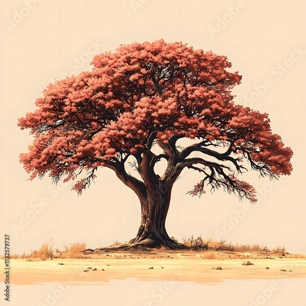 Fototapeta Elegant Minimal Vector Illustration Showcasing a Majestic Baobab Tree with Transparent Backdrop in Flat 2D Style for Striking Visual Impact